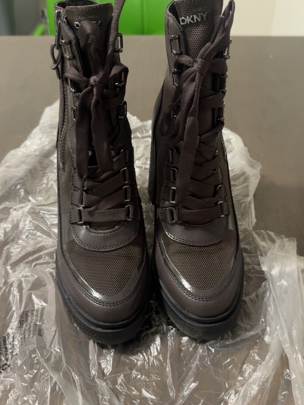 DKNY Women's Dark Brown Lace-Up Combat Boots